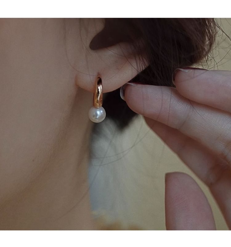 Sterling Silver Faux Earring Pearl Hoop 925