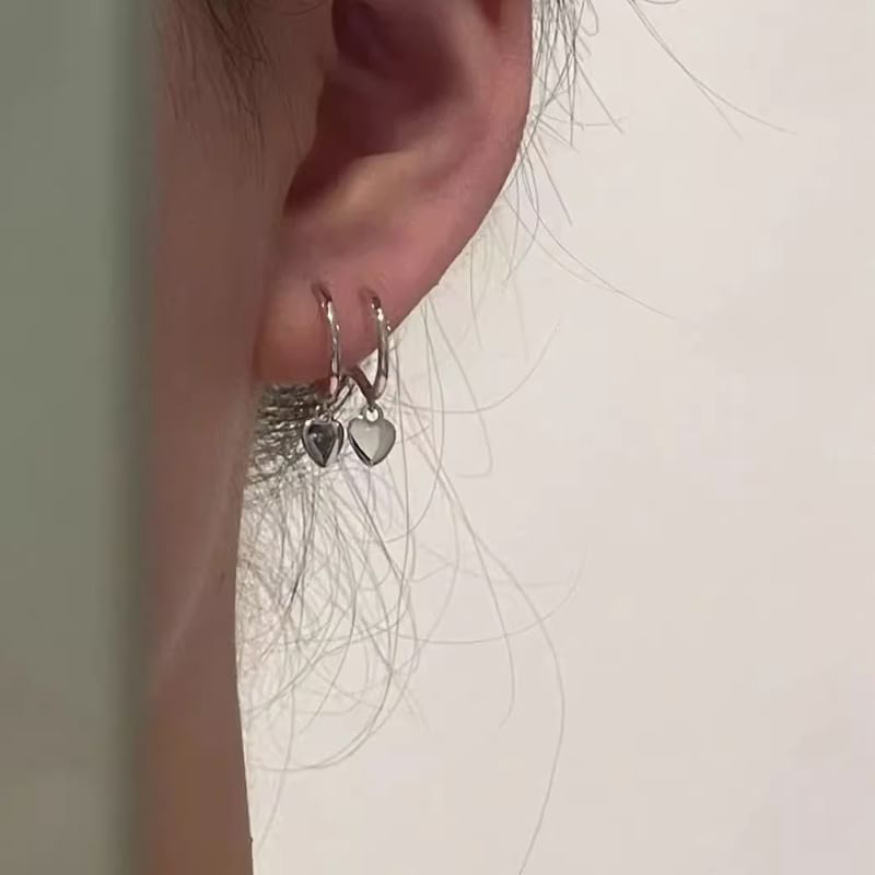 Earring Drop Silver 925 Heart Hoop Sterling