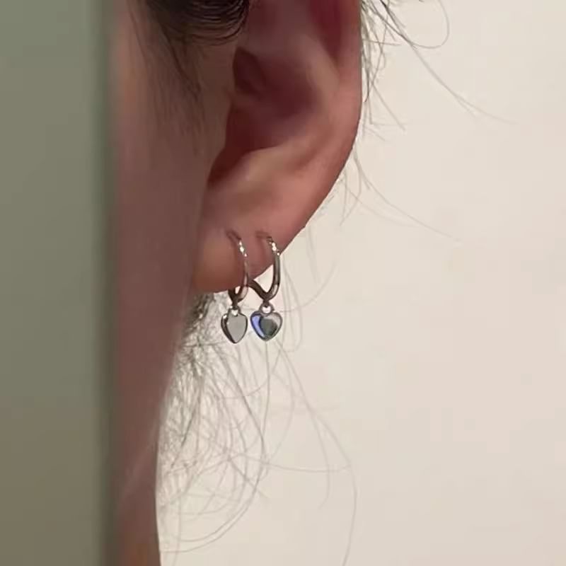 Earring Drop Silver 925 Heart Hoop Sterling