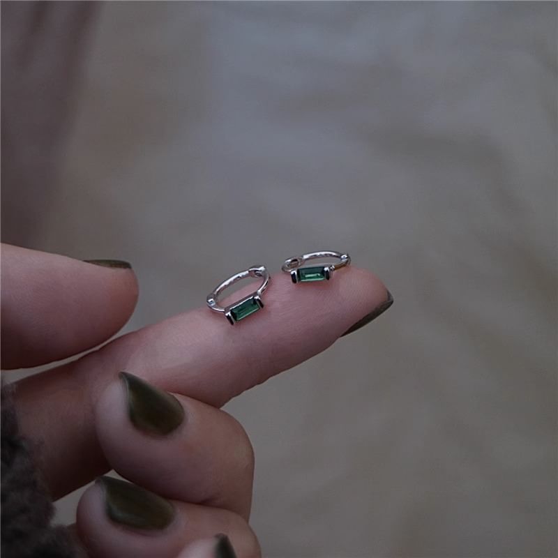 925 Silver Rhinestone Earring Sterling Huggie