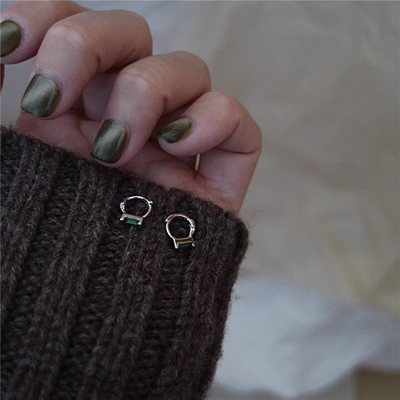 925 Silver Rhinestone Earring Sterling Huggie