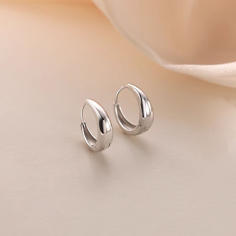 Earring Sterling Hoop 925 Glossy Silver
