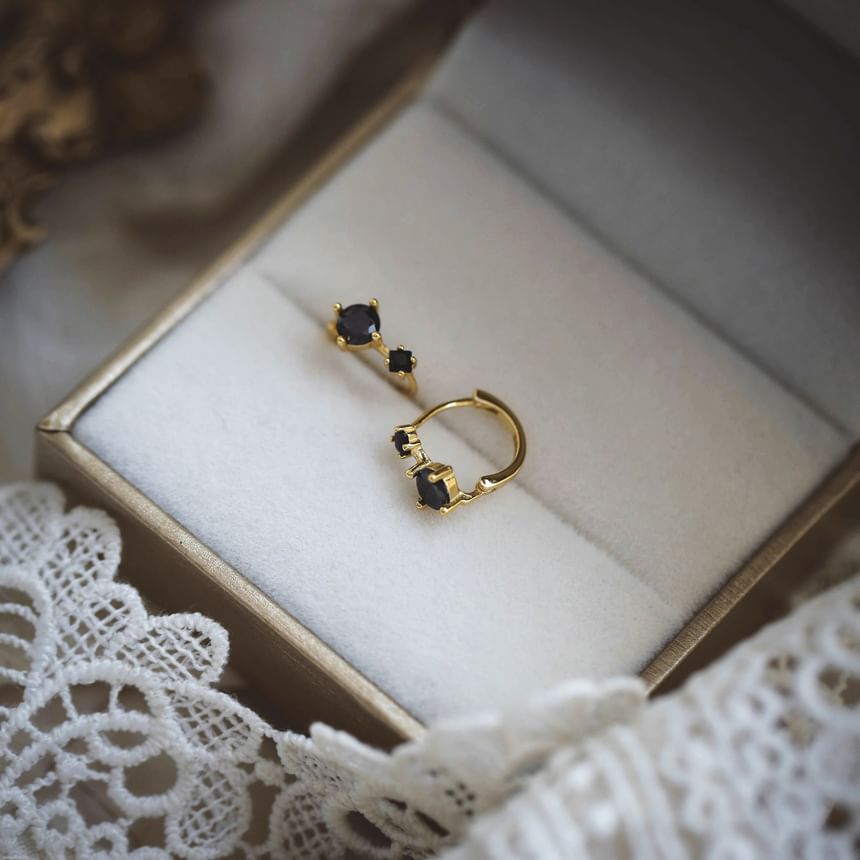 Silver 925 Earring Sterling Rhinestone Huggie