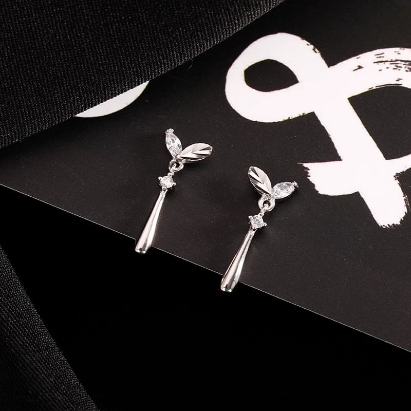 Earring Leaf Rhinestone 925 Sterling Drop Silver
