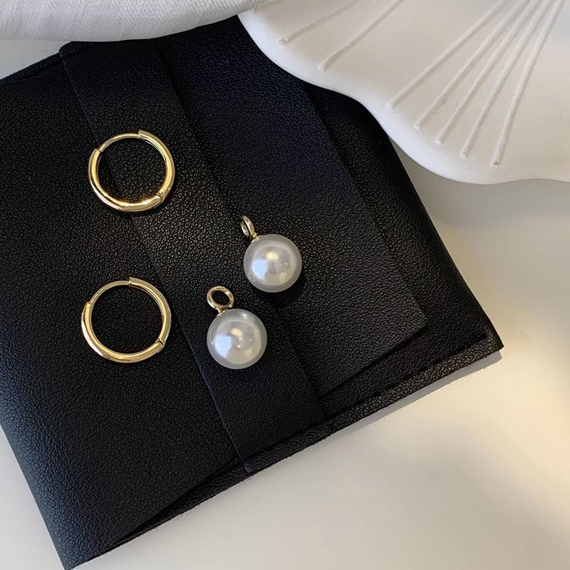 Faux Sterling Pearl Silver Hoop Drop 925 Earring