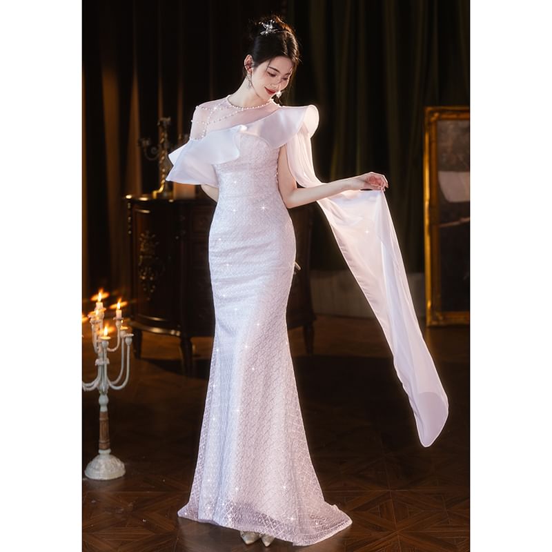 Off Shoulder Asymmetrical Mermaid Evening Gown