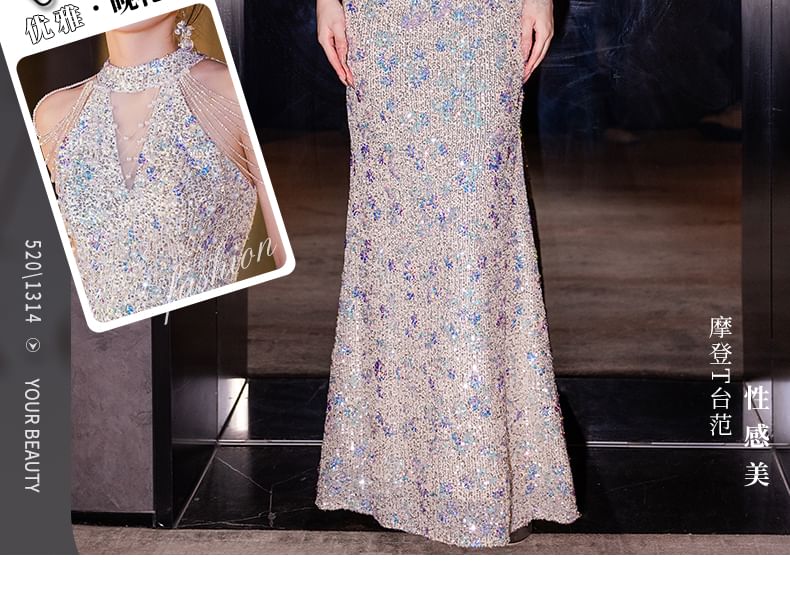 Sleeveless Sequin Mermaid Evening Gown