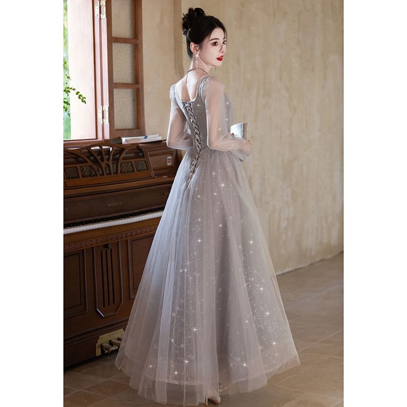 Glitter Mesh A-Line Evening Gown (Various Designs)