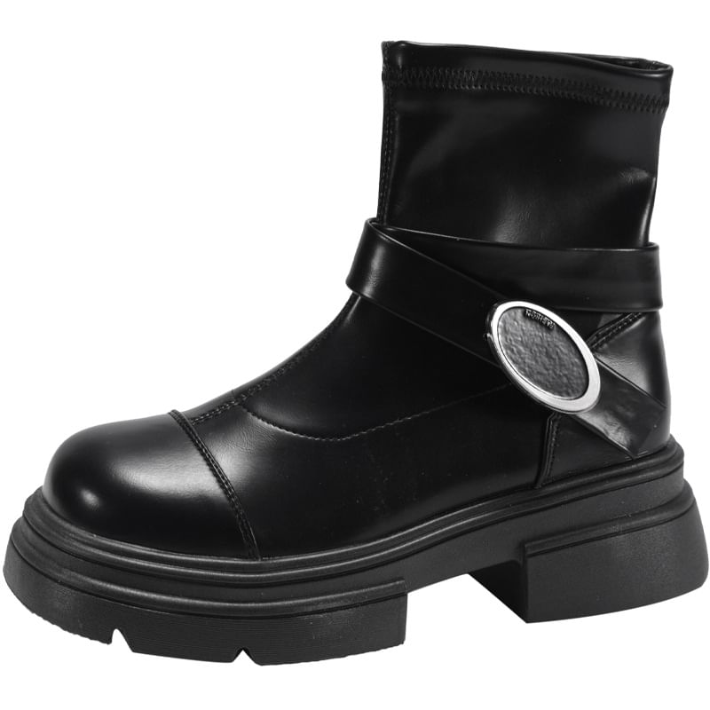 Buckled Short Panel Boots Platform