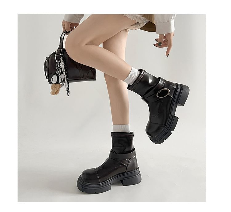 Buckled Short Panel Boots Platform