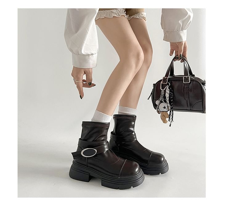 Buckled Short Panel Boots Platform