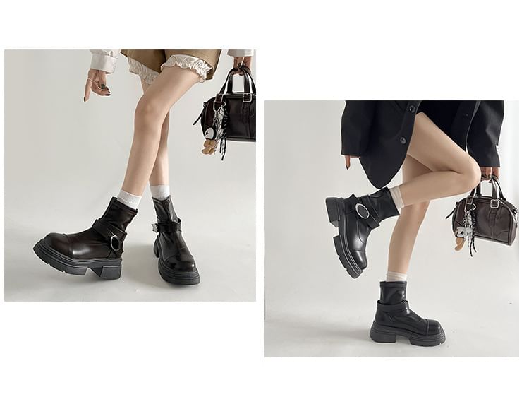 Buckled Short Panel Boots Platform