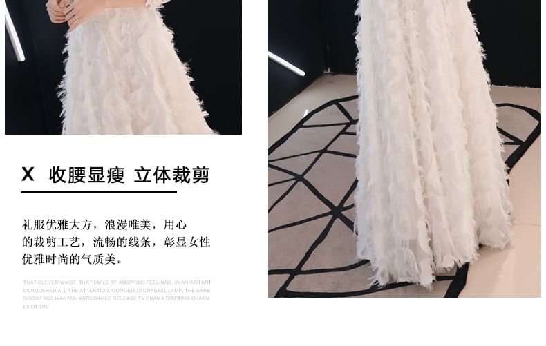 Neck Gown Fringed Midi Lace 3/4-Sleeve Dress / Evening A-Line Round