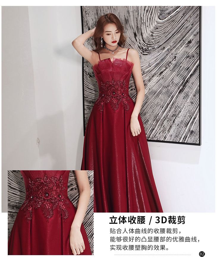 A-Line Spaghetti Evening Strap Sequin Gown Midi / Dress