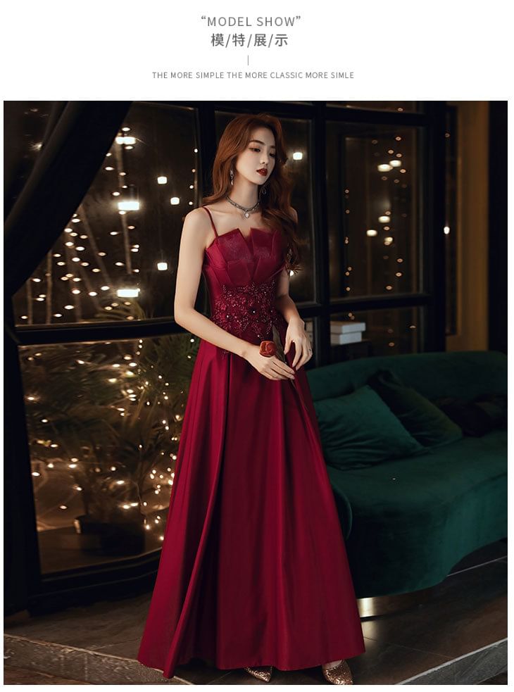 A-Line Spaghetti Evening Strap Sequin Gown Midi / Dress