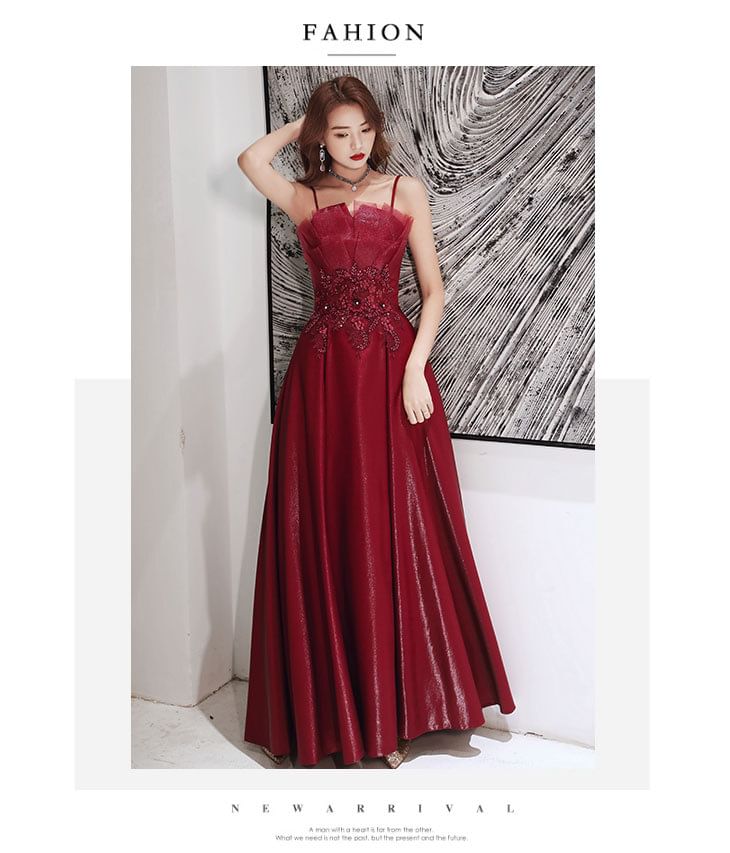 A-Line Spaghetti Evening Strap Sequin Gown Midi / Dress