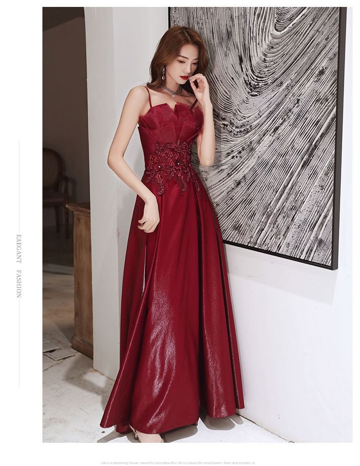 A-Line Spaghetti Evening Strap Sequin Gown Midi / Dress