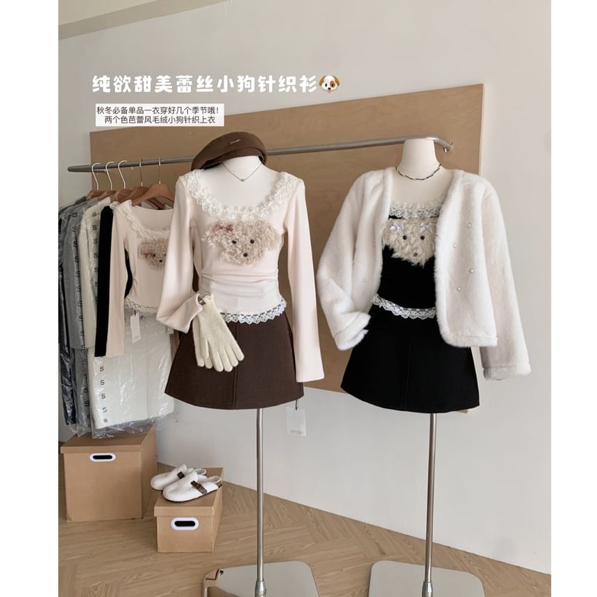 Panel Neck Sleeve Top Long Ruffle Patterned Scoop Cartoon