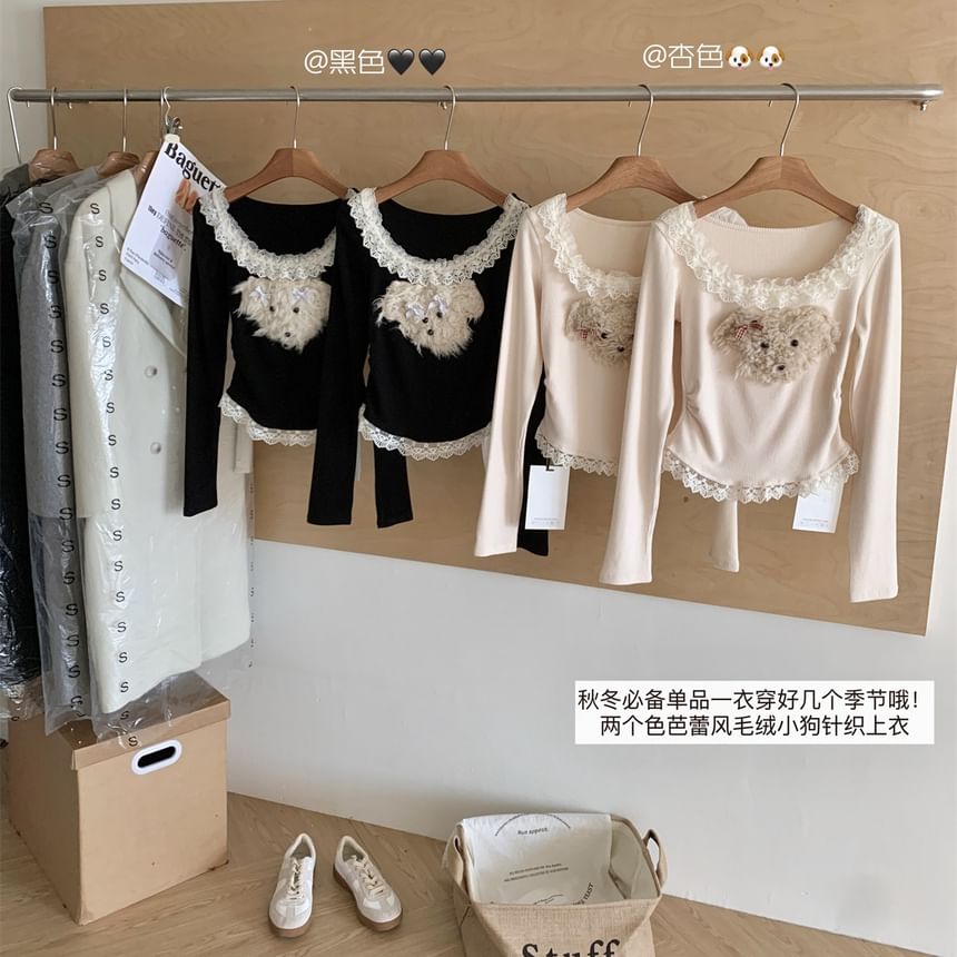 Panel Neck Sleeve Top Long Ruffle Patterned Scoop Cartoon