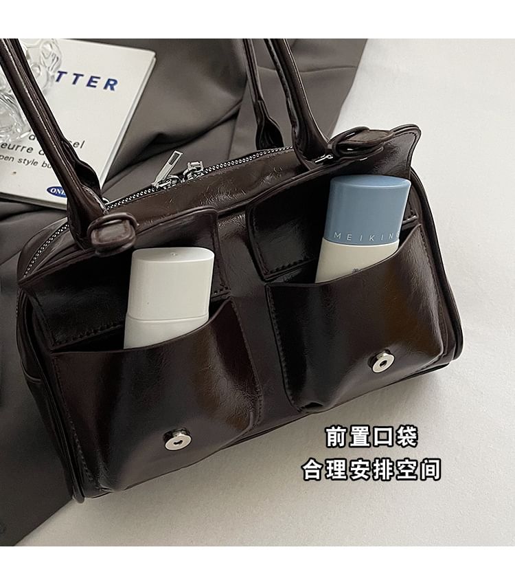 Faux Leather Tote Charm Set Multi-Pocket Bag /