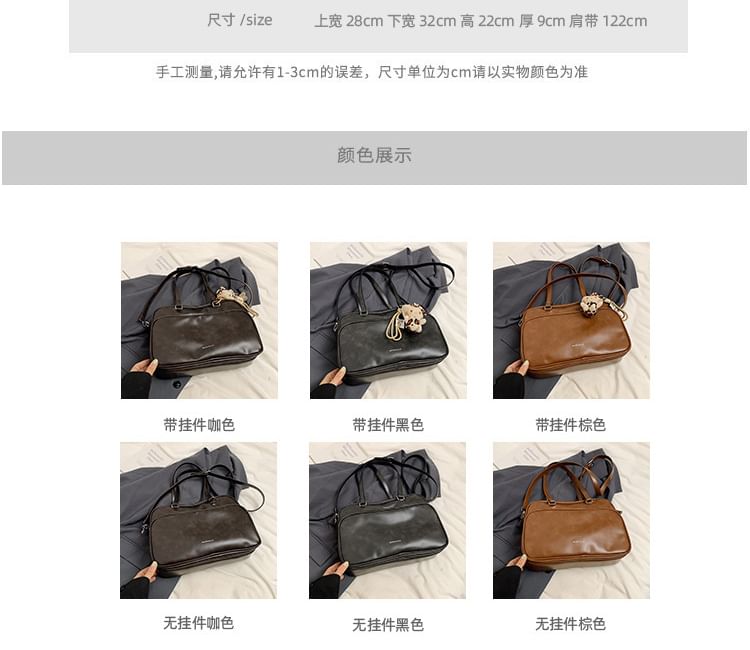 Multi-Pocket Lettering Faux Leather Tote Bag