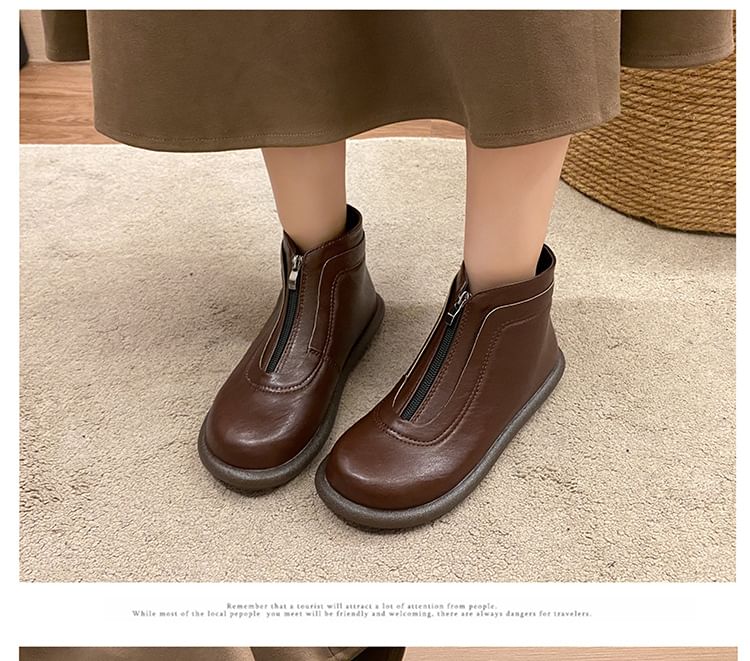 Boots Plain Zip-Up Short Leather Faux