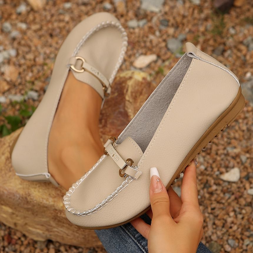 Buckled Faux Leather Slip-Ons Plain