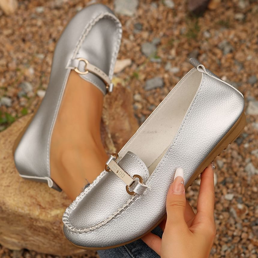 Buckled Faux Leather Slip-Ons Plain