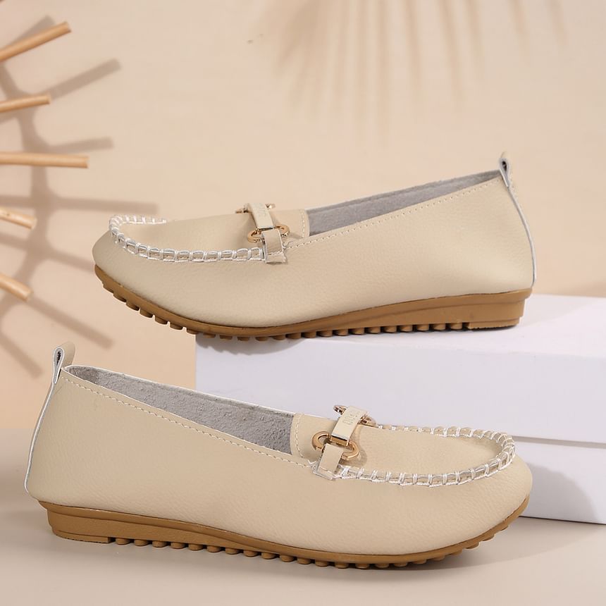 Buckled Faux Leather Slip-Ons Plain