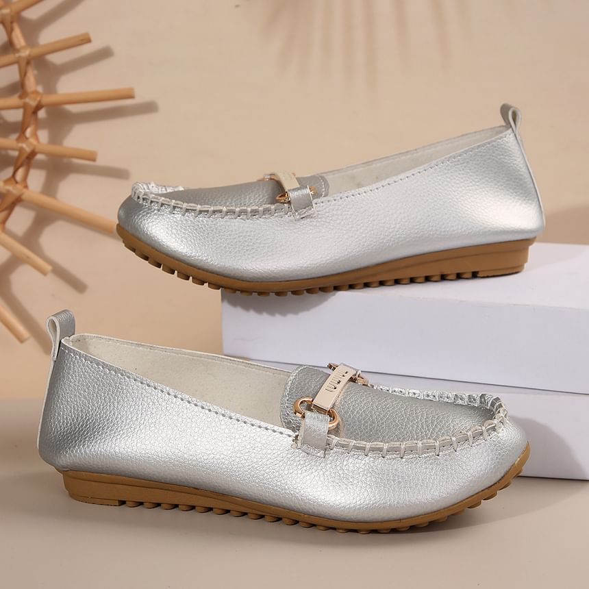 Buckled Faux Leather Slip-Ons Plain