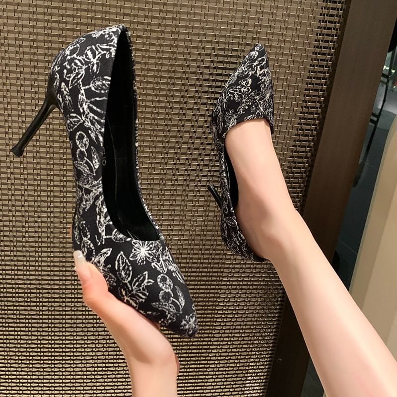 Toe Pumps Floral Stiletto Print Pointed