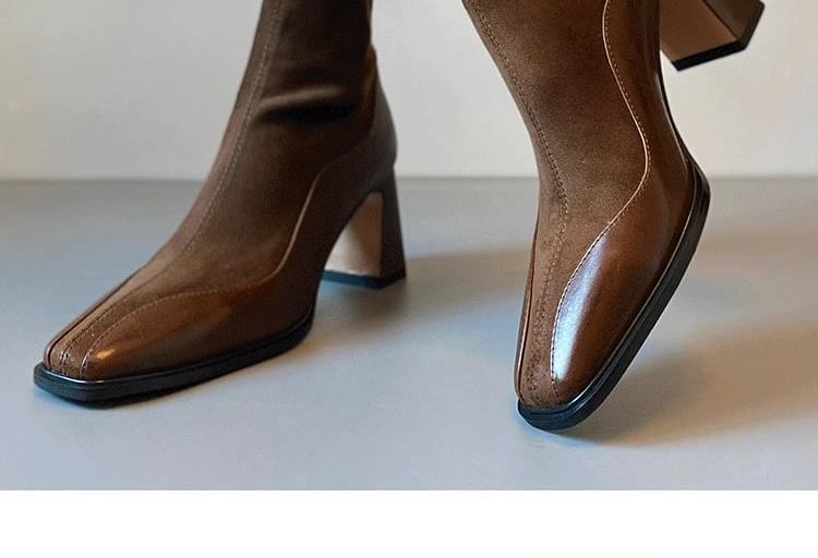 Boots Faux Heel Short Leather Block