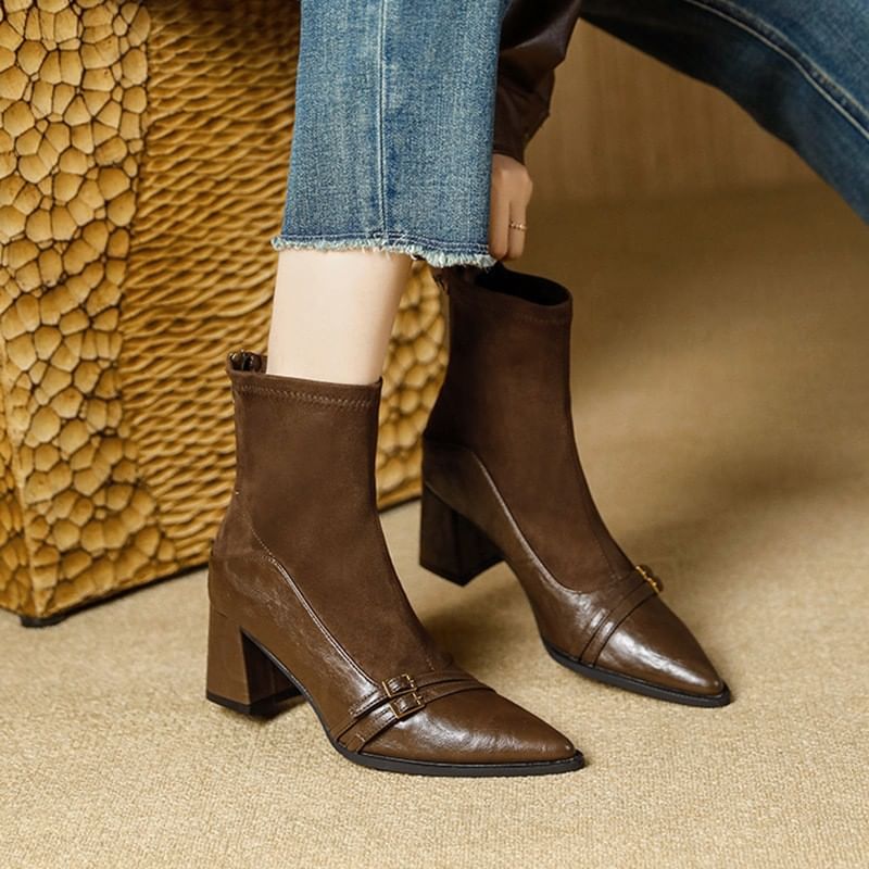 Heel Boots Pointed Block Short
