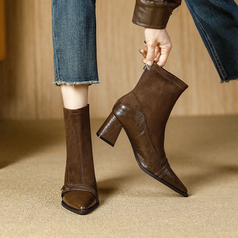 Heel Boots Pointed Block Short