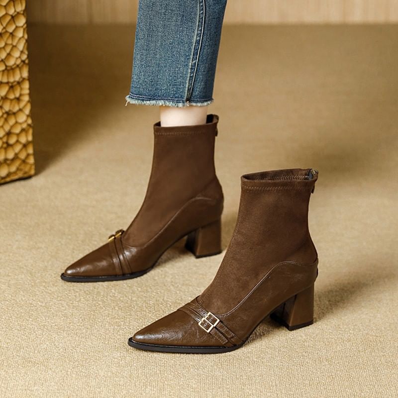 Heel Boots Pointed Block Short
