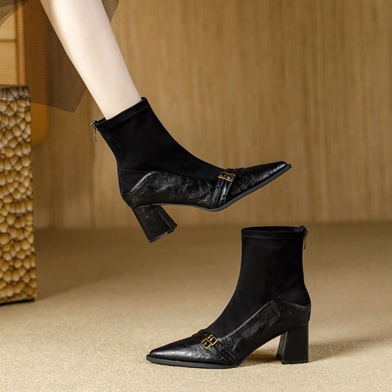 Heel Boots Pointed Block Short