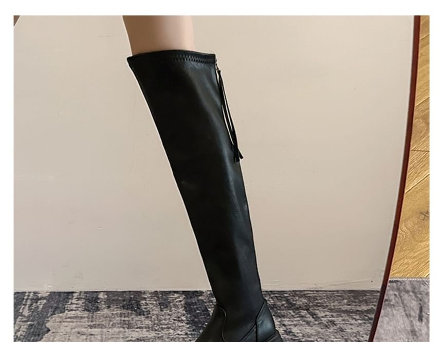 Leather Platform Over-The-Knee Boots Faux