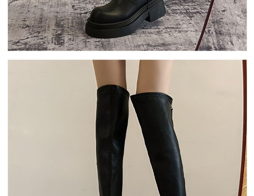 Leather Platform Over-The-Knee Boots Faux