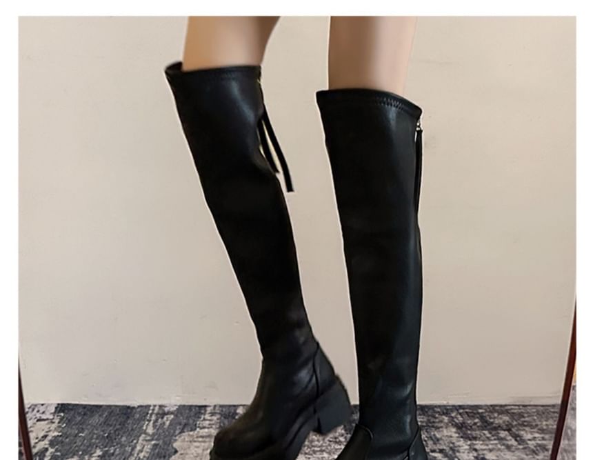 Leather Platform Over-The-Knee Boots Faux