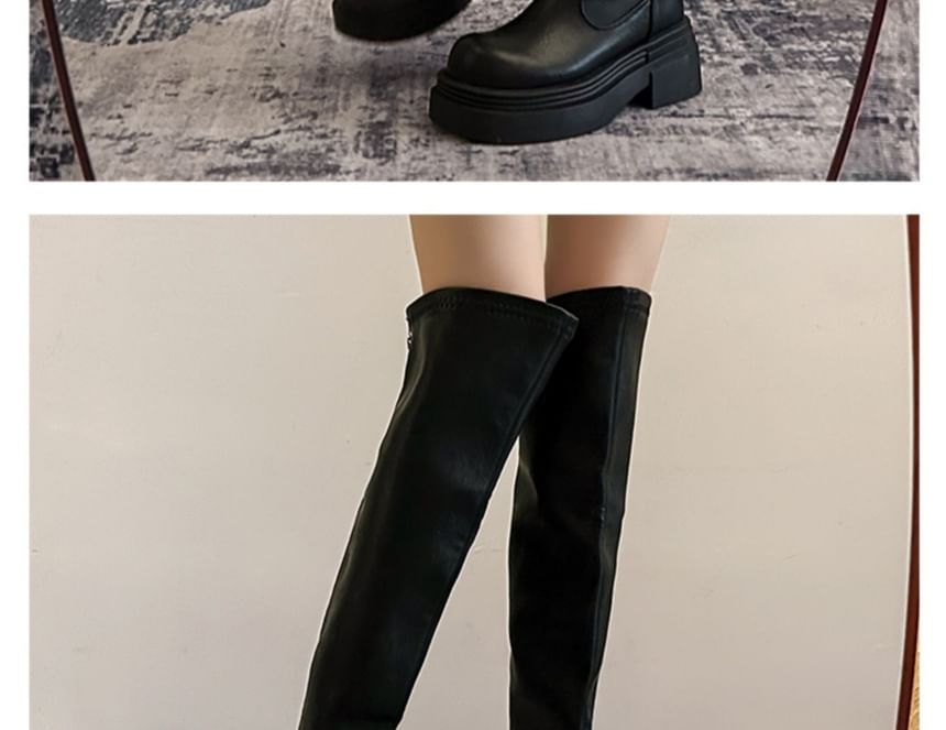 Leather Platform Over-The-Knee Boots Faux