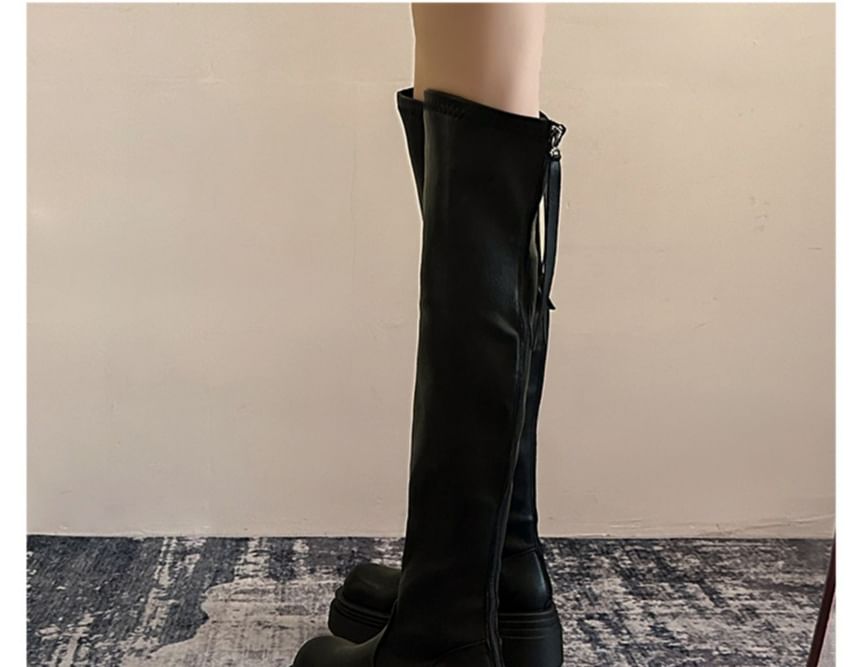Leather Platform Over-The-Knee Boots Faux