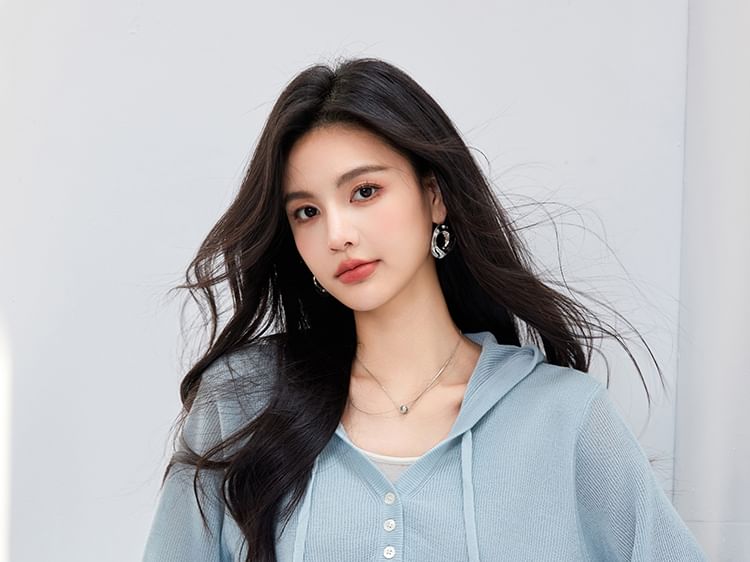 Mock Hoodie V-Neck Two Two-Piece Tone Knit