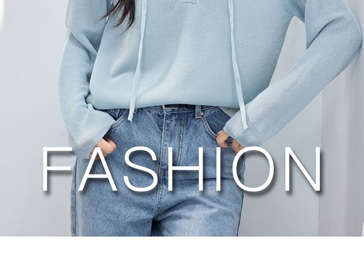 Mock Hoodie V-Neck Two Two-Piece Tone Knit