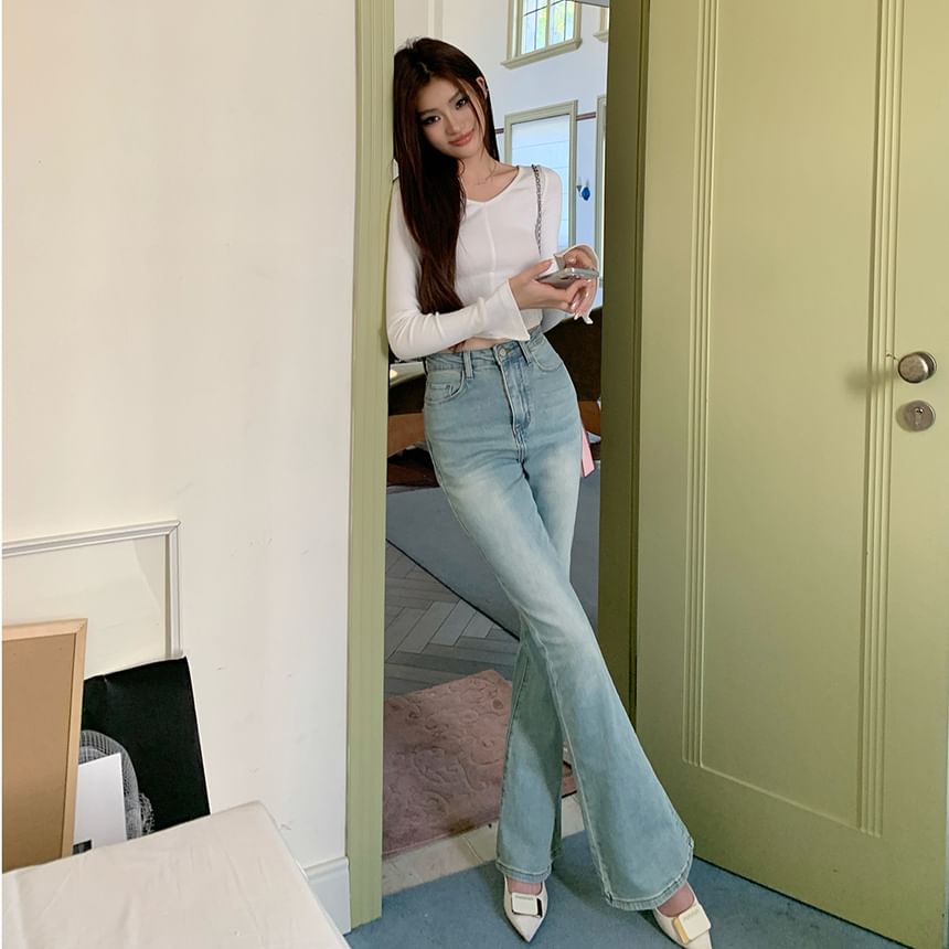 Jeans Rise High Flared Washed