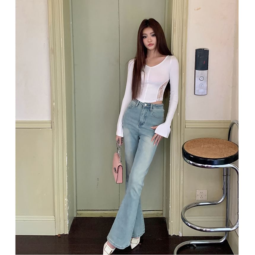 Jeans Rise High Flared Washed