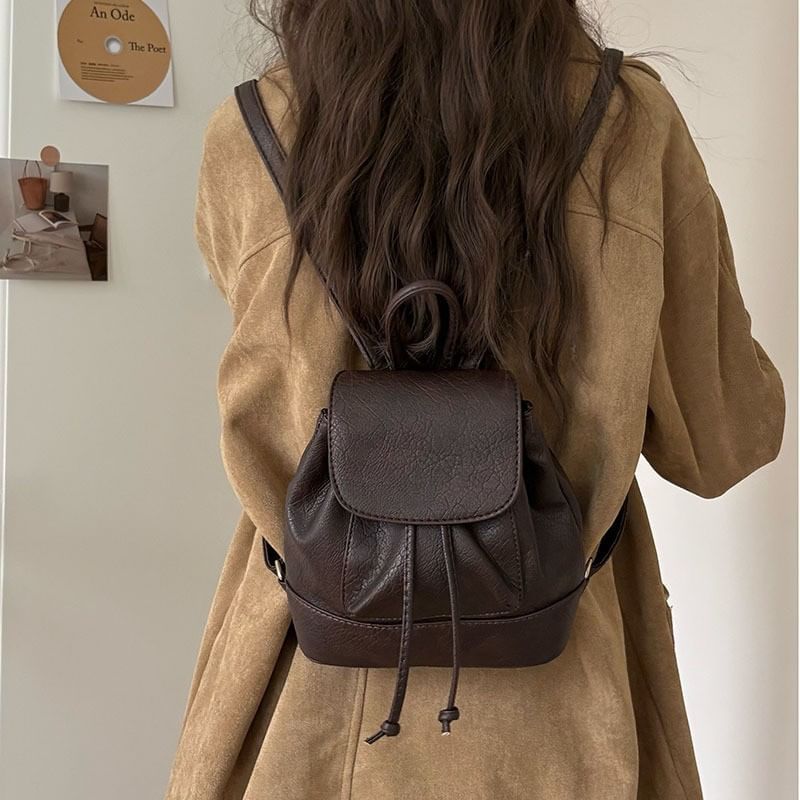 Leather Faux Flap Backpack