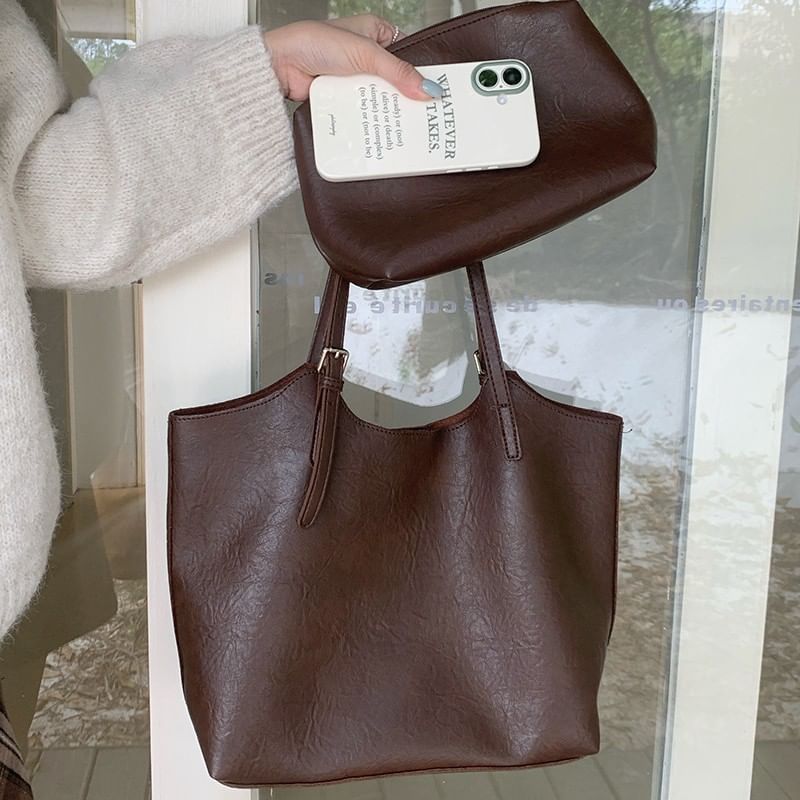 With Tote Faux Bag Leather Pouch