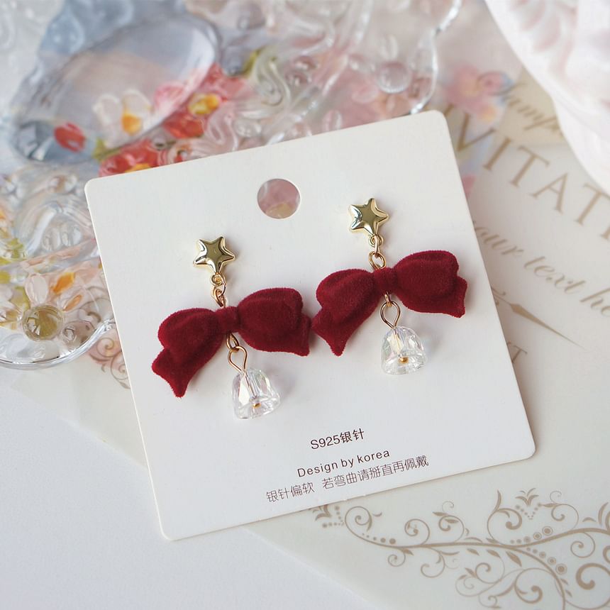 Alloy Flocking Bow Earring Bell Dangle