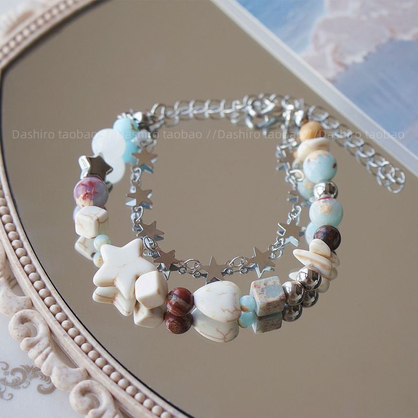 Alloy Faux Bracelet Gemstone Star Bead Layered Resin