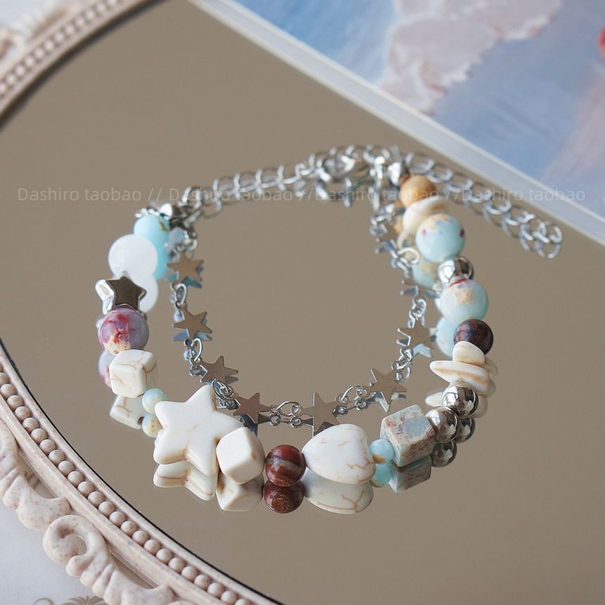 Alloy Faux Bracelet Gemstone Star Bead Layered Resin